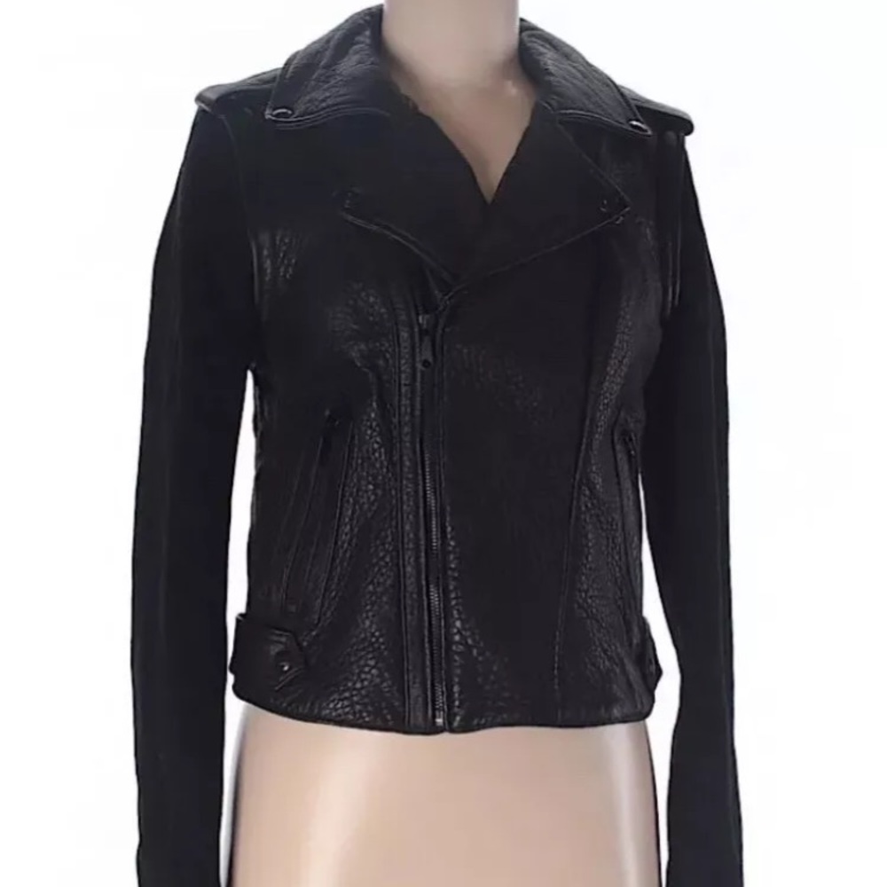 NWT Rebecca Minkoff Wolf Leather Zip Off Sleeve Moto Jacket L